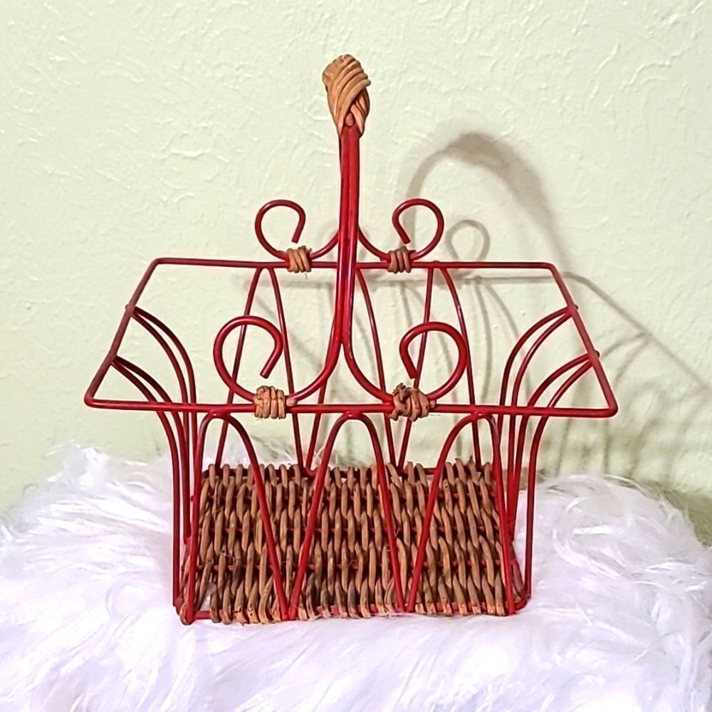 Bohemian Red Metal & Wicker Basket